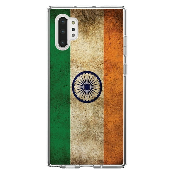 DistinctInk Clear Shockproof Hybrid Case for Galaxy Note 10 PLUS (6.8" Screen) - TPU Bumper, Acrylic Back, Tempered Glass Screen Protector - India Old Flag Indian - India