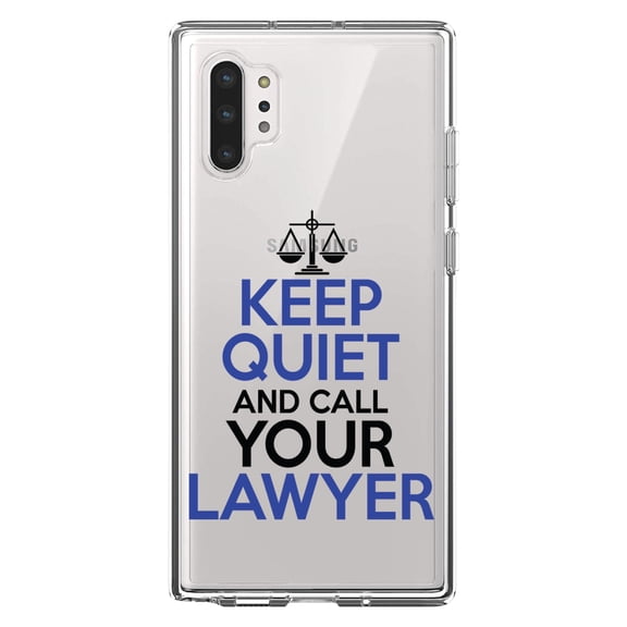 DistinctInk Clear Shockproof Hybrid Case for Galaxy Note 10 PLUS (6.8" Screen) - TPU Bumper Acrylic Back Tempered Glass Screen Protector - Keep Quite & Call Your Lawyer