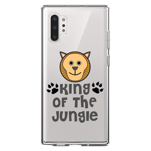 DistinctInk Clear Shockproof Hybrid Case for Galaxy Note 10 PLUS (6.8" Screen) - TPU Bumper Acrylic Back Tempered Glass Screen Protector - King of the Jungle - Lion