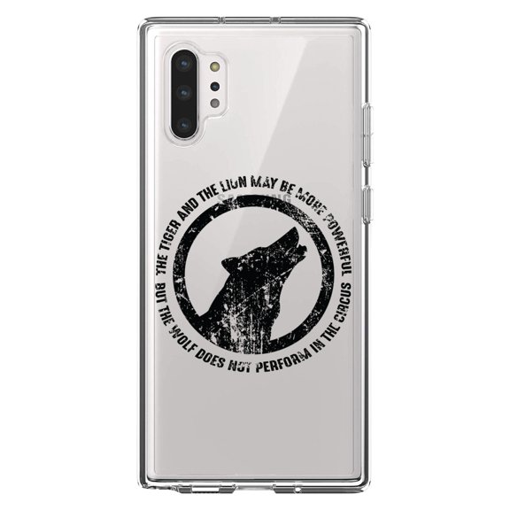 DistinctInk Clear Shockproof Hybrid Case for Galaxy Note 10 PLUS (6.8" Screen) - TPU Bumper Acrylic Back Tempered Glass Screen Protector - Lion & Tiger Powerful, Wolf Not in Circus