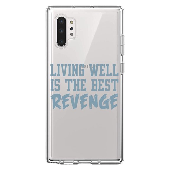DistinctInk Clear Shockproof Hybrid Case for Galaxy Note 10 PLUS (6.8" Screen) - TPU Bumper Acrylic Back Tempered Glass Screen Protector - Living Well is The Best Revenge