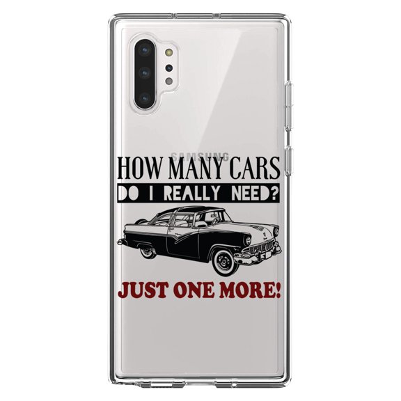 DistinctInk Clear Shockproof Hybrid Case for Galaxy Note 10 PLUS (6.8" Screen) - TPU Bumper Acrylic Back Tempered Glass Screen Protector - How Many Cars Do I Need? Just One More