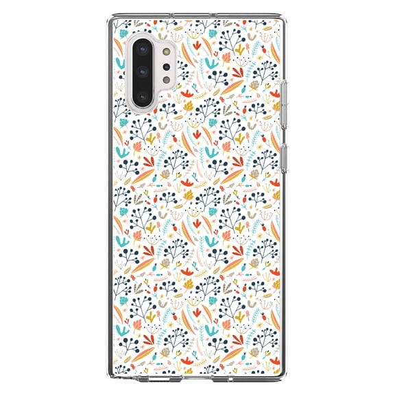 DistinctInk Clear Shockproof Hybrid Case for Galaxy Note 10 PLUS (6.8" Screen) - TPU Bumper, Acrylic Back, Tempered Glass Screen Protector - Modern Floral - White Red Navy