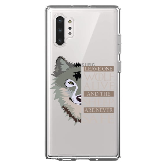 DistinctInk Clear Shockproof Hybrid Case for Galaxy Note 10 PLUS (6.8" Screen) - TPU Bumper Acrylic Back Tempered Glass Screen Protector - One Wolf Alive, Sheep Never Safe