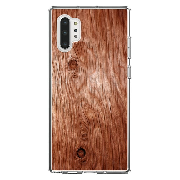 DistinctInk Clear Shockproof Hybrid Case for Galaxy Note 10 PLUS (6.8" Screen) - TPU Bumper, Acrylic Back, Tempered Glass Screen Protector - Orange Weathered Wood Grain Print - Printed Wood Image