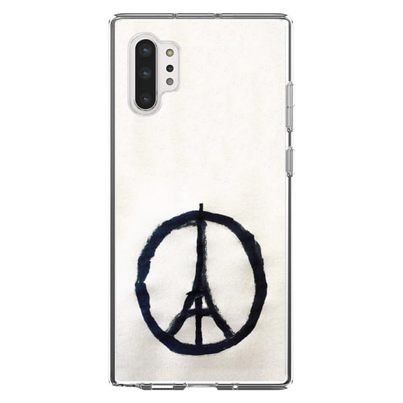 DistinctInk Clear Shockproof Hybrid Case for Galaxy Note 10 PLUS (6.8" Screen) - TPU Bumper, Acrylic Back, Tempered Glass Screen Protector - Paris Peace Symbol - Paris