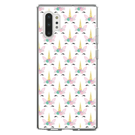 DistinctInk Clear Shockproof Hybrid Case for Galaxy Note 10 PLUS (6.8" Screen) - TPU Bumper, Acrylic Back, Tempered Glass Screen Protector - Pastel Unicorn Pattern - White Pink Teal