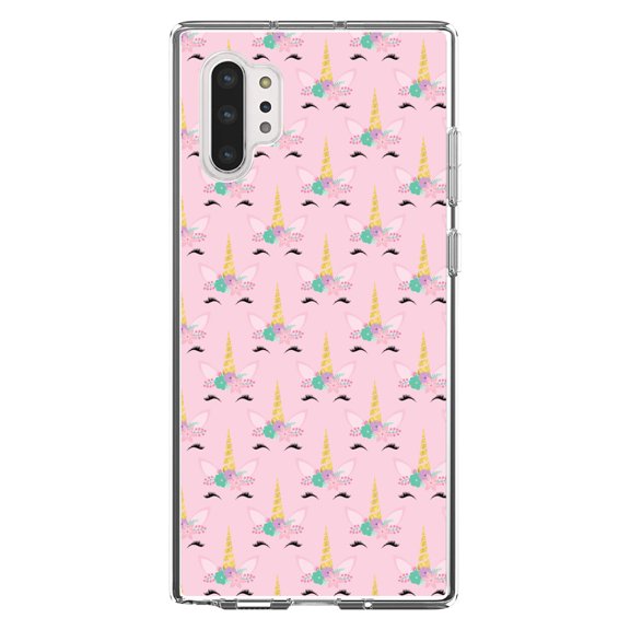DistinctInk Clear Shockproof Hybrid Case for Galaxy Note 10 PLUS (6.8" Screen) - TPU Bumper, Acrylic Back, Tempered Glass Screen Protector - Pastel Unicorn Pattern - Pink Purple Black
