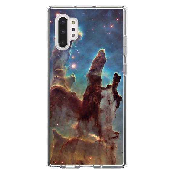 DistinctInk Clear Shockproof Hybrid Case for Galaxy Note 10 PLUS (6.8" Screen) - TPU Bumper, Acrylic Back, Tempered Glass Screen Protector - Pillars of Creation - Astronomy