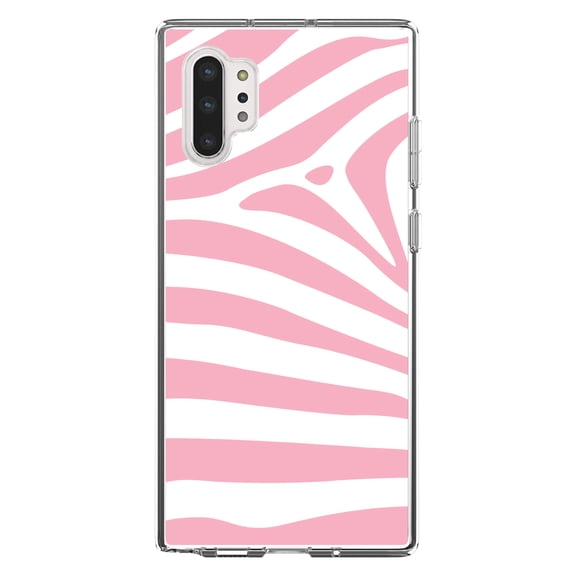 DistinctInk Clear Shockproof Hybrid Case for Galaxy Note 10 PLUS (6.8" Screen) - TPU Bumper, Acrylic Back, Tempered Glass Screen Protector - Pink & White Zebra Skin Stripes