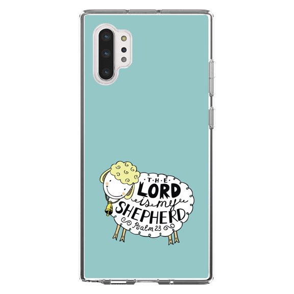 DistinctInk Clear Shockproof Hybrid Case for Galaxy Note 10 PLUS (6.8" Screen) - TPU Bumper, Acrylic Back, Tempered Glass Screen Protector - Psalm 23 - The Lord is My Shepherd