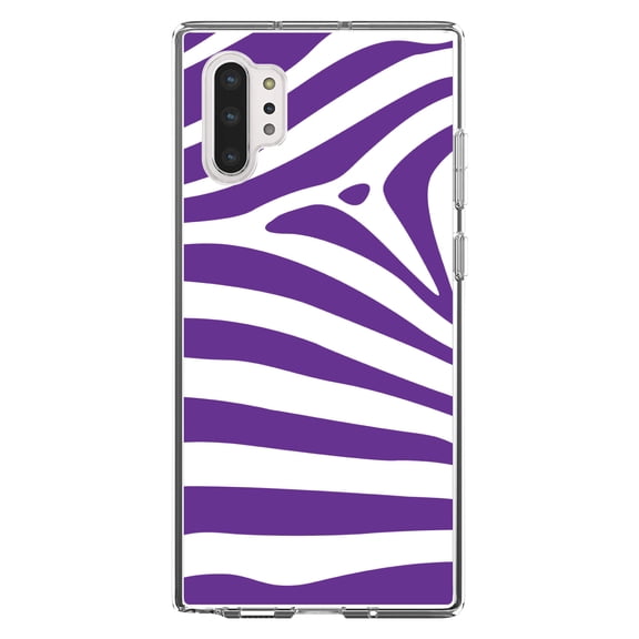 DistinctInk Clear Shockproof Hybrid Case for Galaxy Note 10 PLUS (6.8" Screen) - TPU Bumper, Acrylic Back, Tempered Glass Screen Protector - Purple & White Zebra Skin Stripes