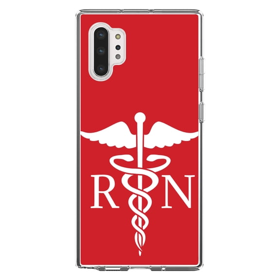DistinctInk Clear Shockproof Hybrid Case for Galaxy Note 10 PLUS (6.8" Screen) - TPU Bumper, Acrylic Back, Tempered Glass Screen Protector - RN Registered Nurse Symbol - Support for Nurses