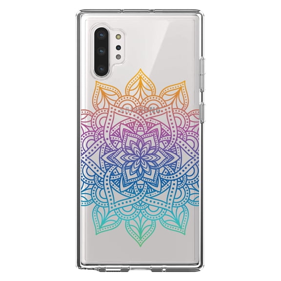 DistinctInk Clear Shockproof Hybrid Case for Galaxy Note 10 PLUS (6.8" Screen) - TPU Bumper Acrylic Back Tempered Glass Screen Protector - Rainbow Gradient Mandala