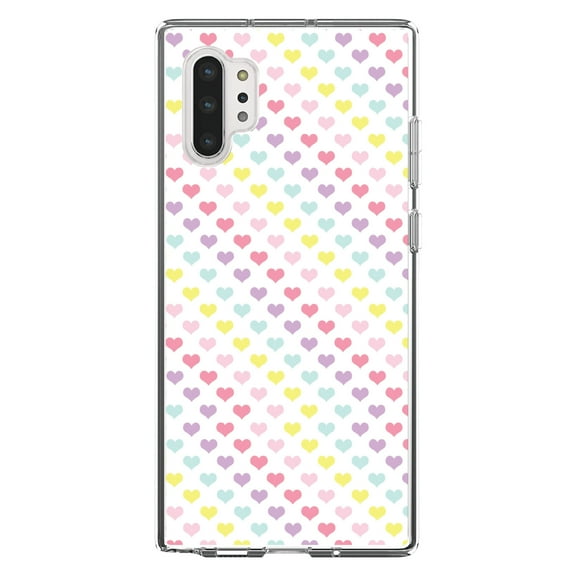 DistinctInk Clear Shockproof Hybrid Case for Galaxy Note 10 PLUS (6.8" Screen) - TPU Bumper, Acrylic Back, Tempered Glass Screen Protector - Rainbow Hearts Diagonal Pattern