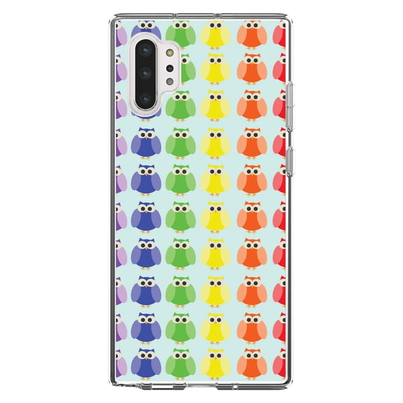 DistinctInk Clear Shockproof Hybrid Case for Galaxy Note 10 PLUS (6.8" Screen) - TPU Bumper, Acrylic Back, Tempered Glass Screen Protector - Rainbow Owls Cartoon - Cartoon Owls