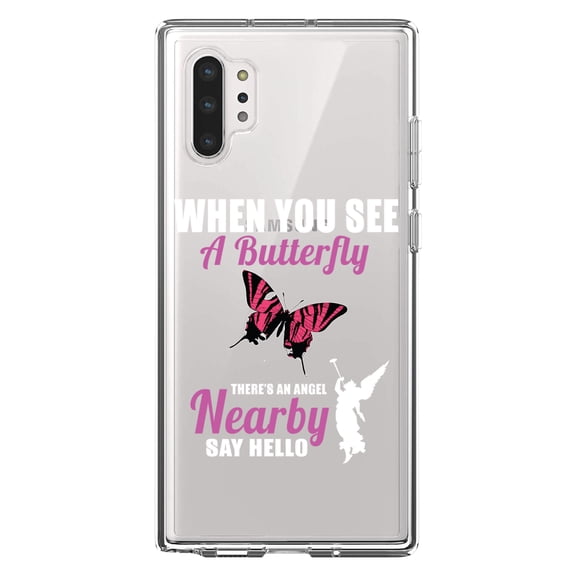 DistinctInk Clear Shockproof Hybrid Case for Galaxy Note 10 PLUS (6.8" Screen) - TPU Bumper Acrylic Back Tempered Glass Screen Protector - See Butterfly, Angel is Nearby