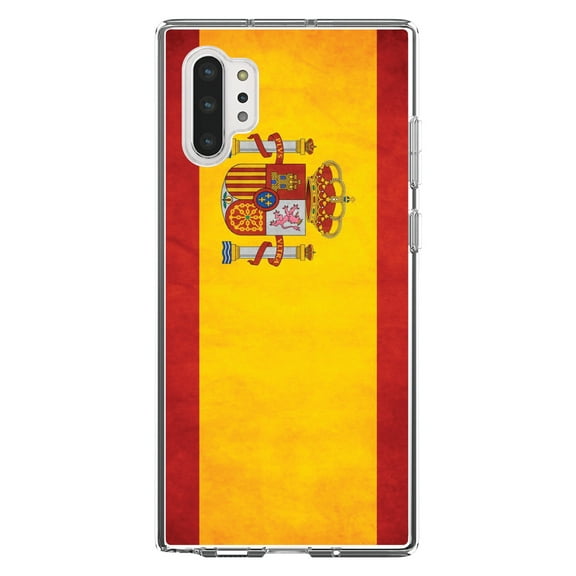DistinctInk Clear Shockproof Hybrid Case for Galaxy Note 10 PLUS (6.8" Screen) - TPU Bumper, Acrylic Back, Tempered Glass Screen Protector - Spain Old Weathered Spanish Flag Red Yellow - Spain