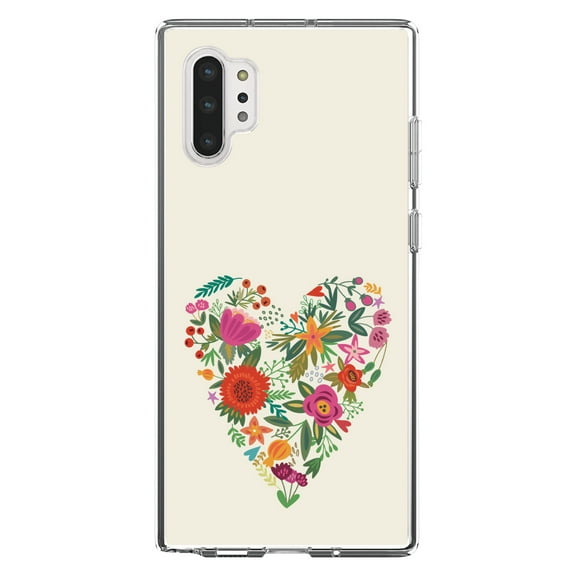 DistinctInk Clear Shockproof Hybrid Case for Galaxy Note 10 PLUS (6.8" Screen) - TPU Bumper, Acrylic Back, Tempered Glass Screen Protector - Spring Collection - Floral Heart Green Red