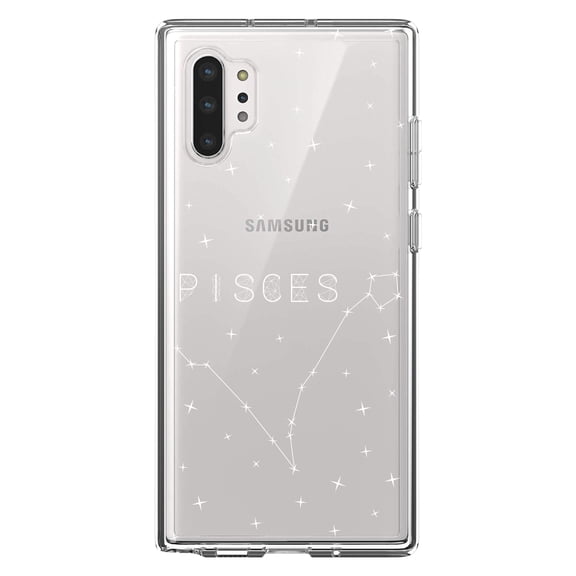 DistinctInk Clear Shockproof Hybrid Case for Galaxy Note 10 PLUS (6.8" Screen) - TPU Bumper, Acrylic Back, Tempered Glass Screen Protector - Star Zodiac Pisces