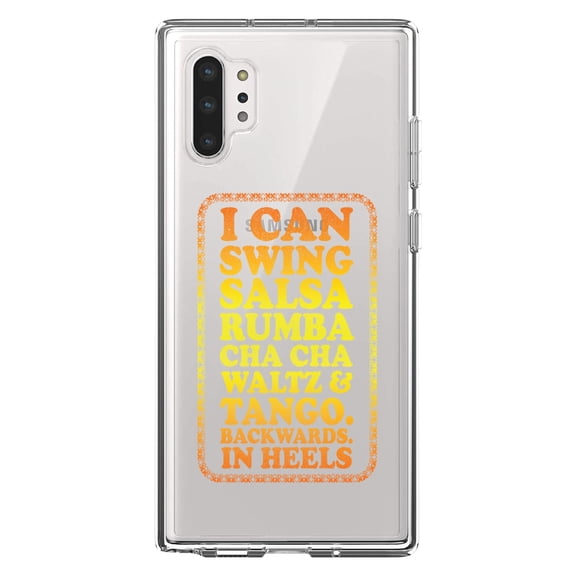 DistinctInk Clear Shockproof Hybrid Case for Galaxy Note 10 PLUS (6.8" Screen) - TPU Bumper Acrylic Back Tempered Glass Screen Protector - Swing Salsa Rumba Cha Cha Waltz in Heels