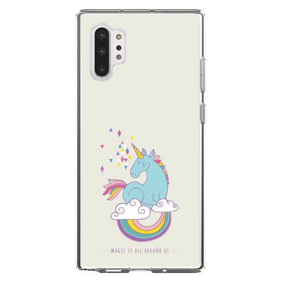 DistinctInk Clear Shockproof Hybrid Case for Galaxy Note 10 PLUS (6.8" Screen) - TPU Bumper, Acrylic Back, Tempered Glass Screen Protector - Unicorn Rainbow - Magic Is All Around Us