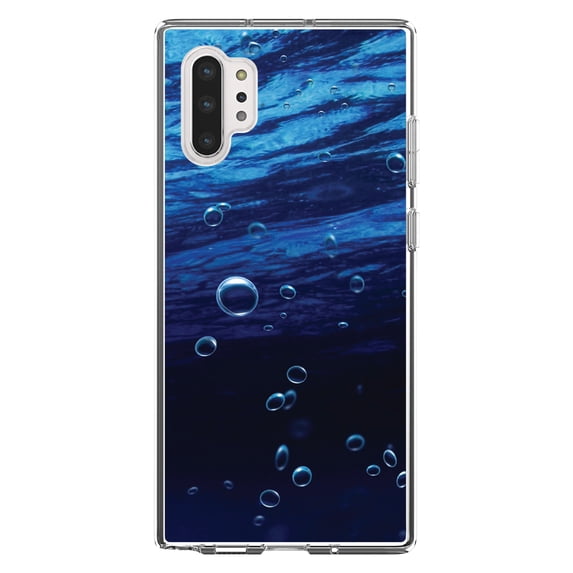 DistinctInk Clear Shockproof Hybrid Case for Galaxy Note 10 PLUS (6.8" Screen) - TPU Bumper, Acrylic Back, Tempered Glass Screen Protector - Water Bubbles Blue
