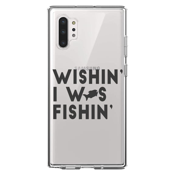 DistinctInk Clear Shockproof Hybrid Case for Galaxy Note 10 PLUS (6.8" Screen) - TPU Bumper Acrylic Back Tempered Glass Screen Protector - Wishin' I was Fishin'