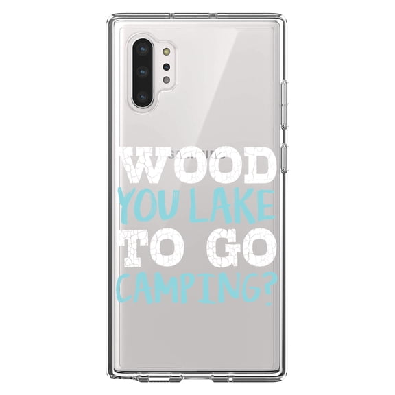 DistinctInk Clear Shockproof Hybrid Case for Galaxy Note 10 PLUS (6.8" Screen) - TPU Bumper Acrylic Back Tempered Glass Screen Protector - Wood You Lake to Go Camping
