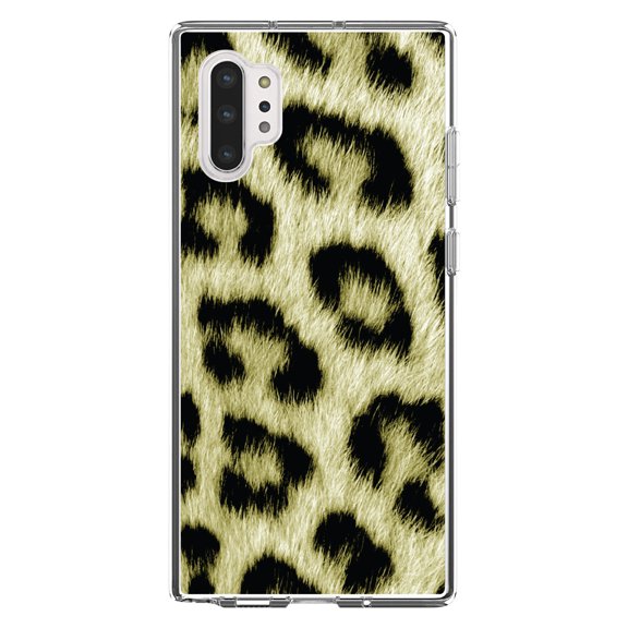 DistinctInk Clear Shockproof Hybrid Case for Galaxy Note 10 PLUS (6.8" Screen) - TPU Bumper, Acrylic Back, Tempered Glass Screen Protector - Yellow Black Leopard Fur Skin Print