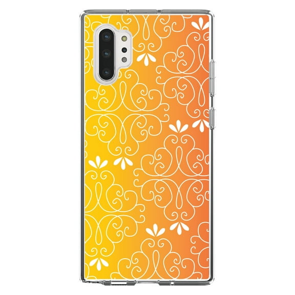 DistinctInk Clear Shockproof Hybrid Case for Galaxy Note 10 PLUS (6.8" Screen) - TPU Bumper, Acrylic Back, Tempered Glass Screen Protector - Yellow Orange Red Gradient