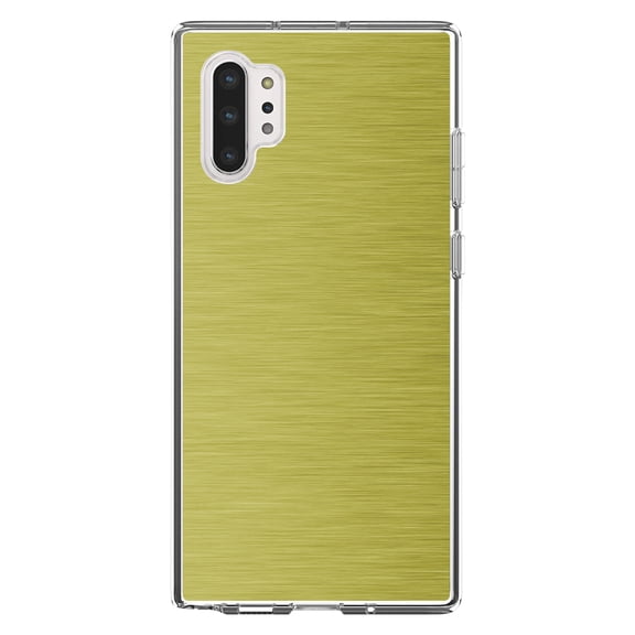 DistinctInk Clear Shockproof Hybrid Case for Galaxy Note 10 PLUS (6.8" Screen) - TPU Bumper, Acrylic Back, Tempered Glass Screen Protector - Yellow Stainless Steel Image - Printed Stainless