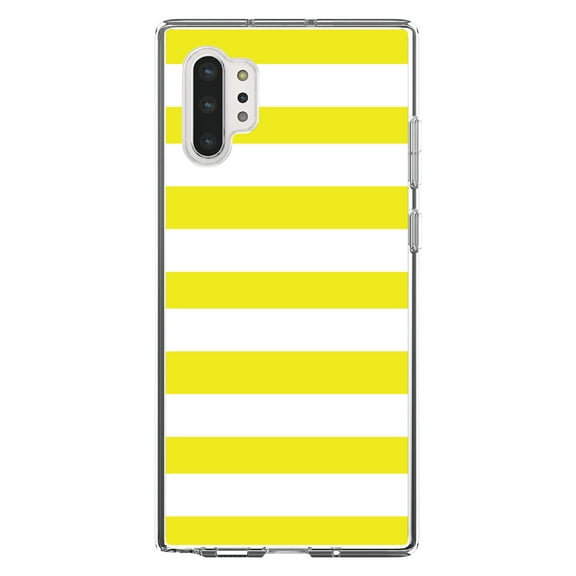 DistinctInk Clear Shockproof Hybrid Case for Galaxy Note 10 PLUS (6.8" Screen) - TPU Bumper, Acrylic Back, Tempered Glass Screen Protector - Yellow & White Bold Horizontal Stripes