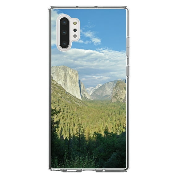 DistinctInk Clear Shockproof Hybrid Case for Galaxy Note 10 PLUS (6.8" Screen) - TPU Bumper, Acrylic Back, Tempered Glass Screen Protector - Yosemite Tunnel View