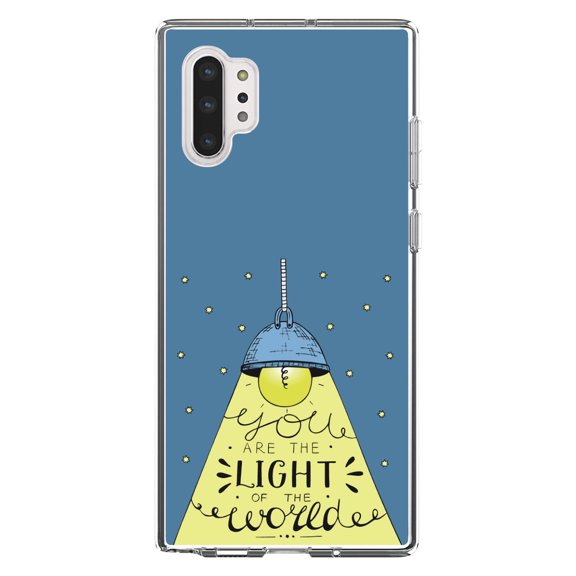DistinctInk Clear Shockproof Hybrid Case for Galaxy Note 10 PLUS (6.8" Screen) - TPU Bumper, Acrylic Back, Tempered Glass Screen Protector - You Are the Light of the World