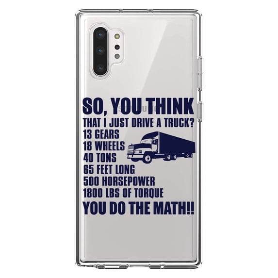 DistinctInk Clear Shockproof Hybrid Case for Galaxy Note 10 PLUS (6.8" Screen) - TPU Bumper Acrylic Back Tempered Glass Screen Protector - You Think I Just Drive a Truck? Torque Tons