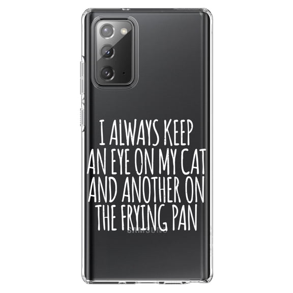 DistinctInk Clear Shockproof Hybrid Case for Galaxy Note 20 ULTRA (6.9" Screen) - TPU Bumper Acrylic Back Tempered Glass Screen Protector - Always Keep Eye on Cat and on Frying Pan