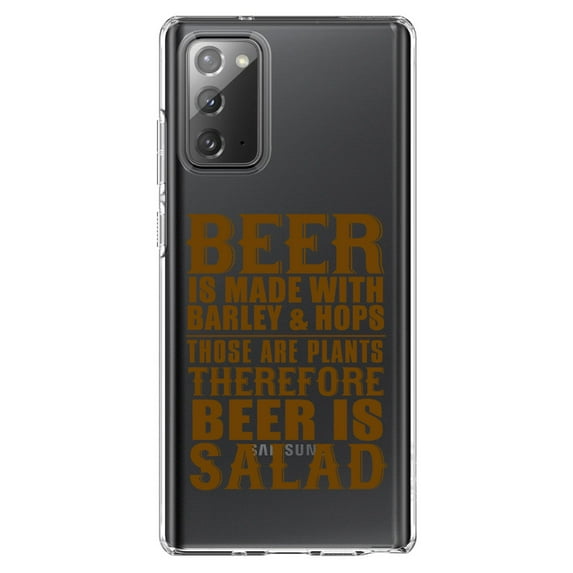 DistinctInk Clear Shockproof Hybrid Case for Galaxy Note 20 ULTRA (6.9" Screen) - TPU Bumper Acrylic Back Tempered Glass Screen Protector - Beer Is Barley & Hops Beer is Salad