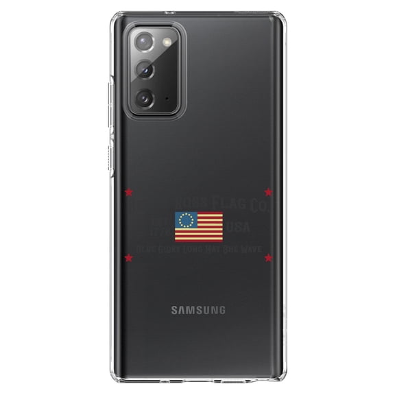 DistinctInk Clear Shockproof Hybrid Case for Galaxy Note 20 ULTRA (6.9" Screen) - TPU Bumper Acrylic Back Tempered Glass Screen Protector - Betsy Ross Flag Co - Old Glory USA