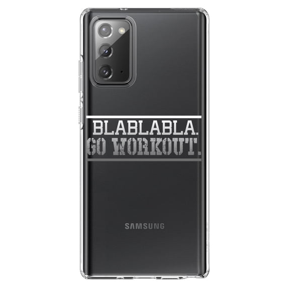 DistinctInk Clear Shockproof Hybrid Case for Galaxy Note 20 ULTRA (6.9" Screen) - TPU Bumper Acrylic Back Tempered Glass Screen Protector - Blablabla Go Workout.