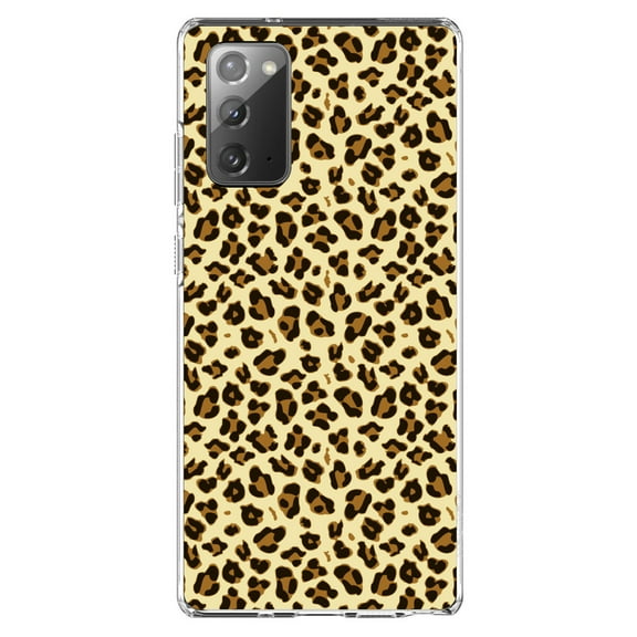 DistinctInk Clear Shockproof Hybrid Case for Galaxy Note 20 ULTRA (6.9" Screen) - TPU Bumper, Acrylic Back, Tempered Glass Screen Protector - Black Beige Tan Leopard Skin Spots