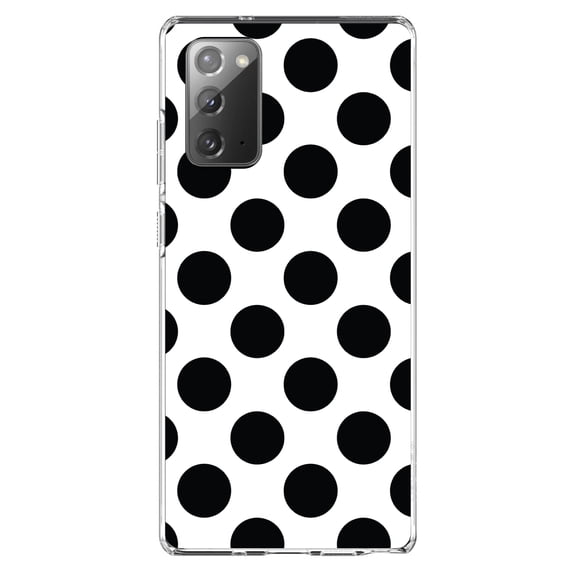 DistinctInk Clear Shockproof Hybrid Case for Galaxy Note 20 ULTRA (6.9" Screen) - TPU Bumper, Acrylic Back, Tempered Glass Screen Protector - Black & White Polka Dots