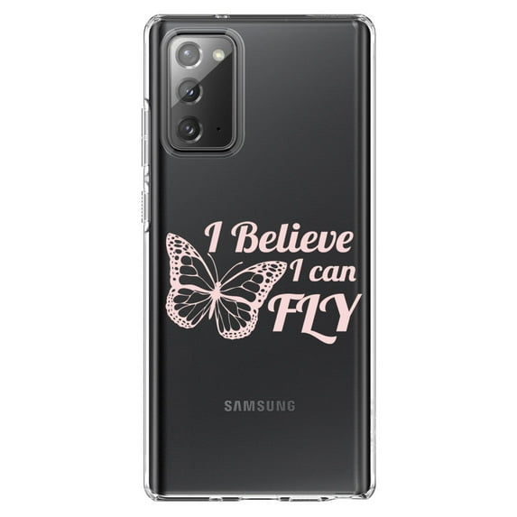 DistinctInk Clear Shockproof Hybrid Case for Galaxy Note 20 ULTRA (6.9" Screen) - TPU Bumper Acrylic Back Tempered Glass Screen Protector - Butterfly - I Believe I Can Fly