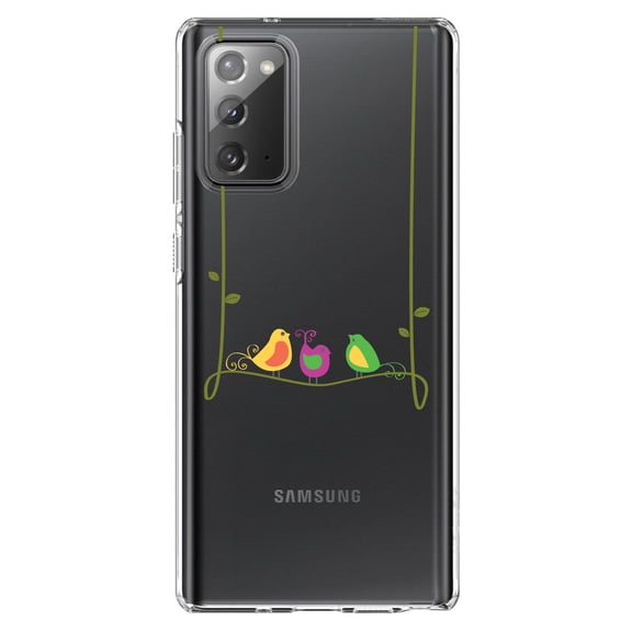 DistinctInk Clear Shockproof Hybrid Case for Galaxy Note 20 ULTRA (6.9" Screen) - TPU Bumper Acrylic Back Tempered Glass Screen Protector - Colorful Birds Cartoon on a Vine
