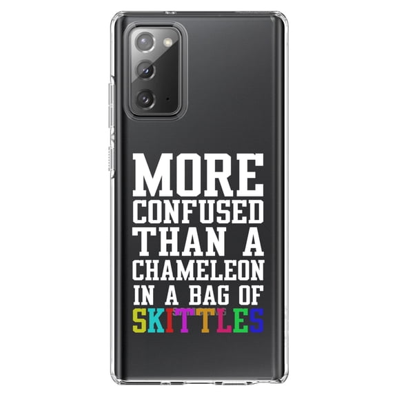 DistinctInk Clear Shockproof Hybrid Case for Galaxy Note 20 ULTRA (6.9" Screen) - TPU Bumper Acrylic Back Tempered Glass Screen Protector - More Confused than Chameleon in Skittles
