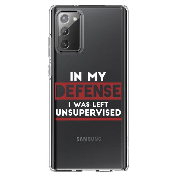 DistinctInk Clear Shockproof Hybrid Case for Galaxy Note 20 ULTRA (6.9" Screen) - TPU Bumper Acrylic Back Tempered Glass Screen Protector - In My Defense, I Was Left Unsupervised