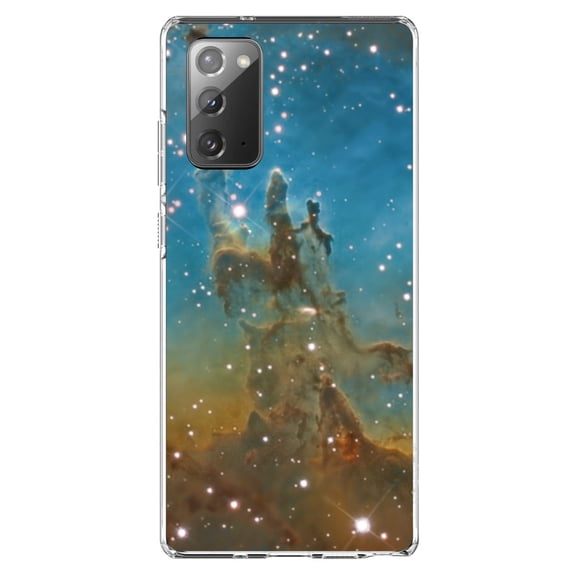 DistinctInk Clear Shockproof Hybrid Case for Galaxy Note 20 ULTRA (6.9" Screen) - TPU Bumper, Acrylic Back, Tempered Glass Screen Protector - Eagle Nebula Blue Green - Astronomy