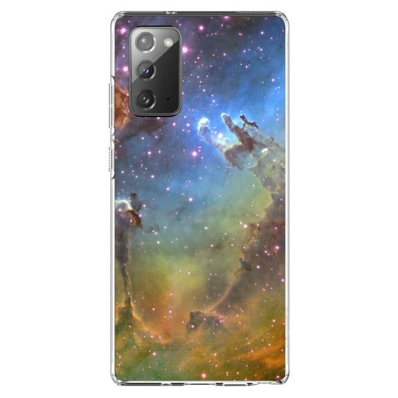 DistinctInk Clear Shockproof Hybrid Case for Galaxy Note 20 ULTRA (6.9" Screen) - TPU Bumper, Acrylic Back, Tempered Glass Screen Protector - Eagle Nebula Orange Blue - Astronomy