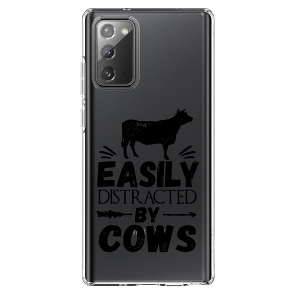 DistinctInk Clear Shockproof Hybrid Case for Galaxy Note 20 ULTRA (6.9" Screen) - TPU Bumper Acrylic Back Tempered Glass Screen Protector - Easily Distracted By Cows