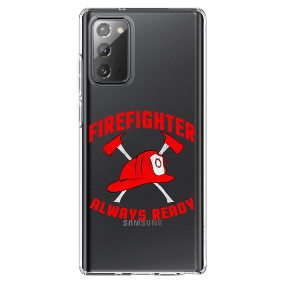 DistinctInk Clear Shockproof Hybrid Case for Galaxy Note 20 ULTRA (6.9" Screen) - TPU Bumper Acrylic Back Tempered Glass Screen Protector - Firefighter - Always Ready